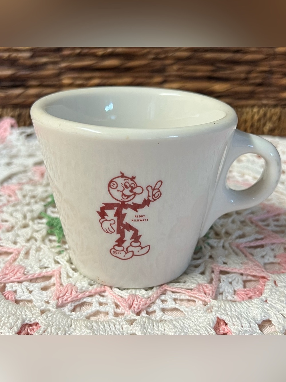 Vintage Reddy Kilowatt Ceramic Coffee Cup Syracuse China Mid-Century Advertising